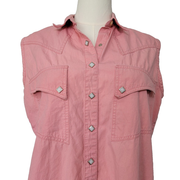 Ranch and Town Western Pearl Snap Pink Top Women M 100% Cotton Cowgirl Rodeo VTG - Picture 2 of 9
